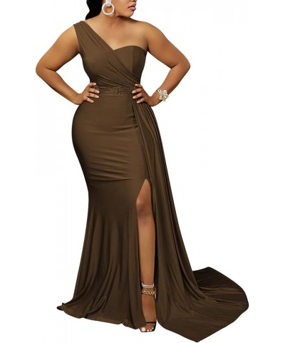 Women's Sexy Formal Dresses Off The Shoulder Short Sleeve High Split Gown Summer Beach Slit for Wedding Guest One Brown $21.0...