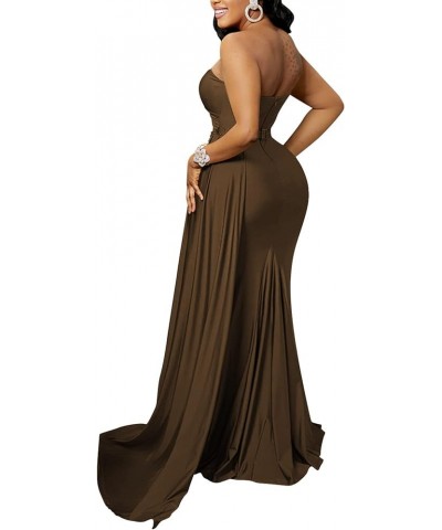 Women's Sexy Formal Dresses Off The Shoulder Short Sleeve High Split Gown Summer Beach Slit for Wedding Guest One Brown $21.0...