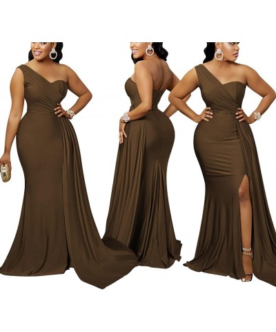 Women's Sexy Formal Dresses Off The Shoulder Short Sleeve High Split Gown Summer Beach Slit for Wedding Guest One Brown $21.0...