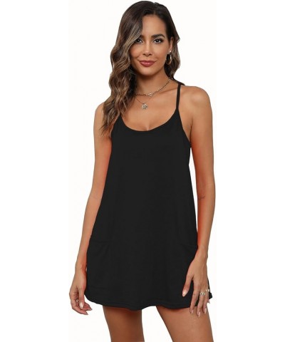 Women's Summer Sleeveless Mini Dress Adjustable Casual Short Sundress Workout Tennis Athletic Onesie with Pockets Black $18.3...