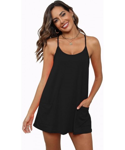 Women's Summer Sleeveless Mini Dress Adjustable Casual Short Sundress Workout Tennis Athletic Onesie with Pockets Black $18.3...