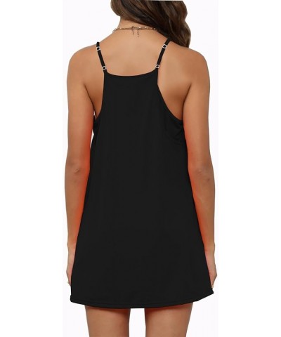 Women's Summer Sleeveless Mini Dress Adjustable Casual Short Sundress Workout Tennis Athletic Onesie with Pockets Black $18.3...