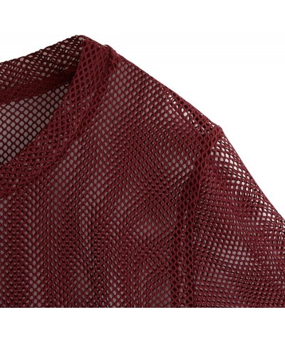 Women's Sexy Sheer Mesh Fishnet Net Short Sleeve T-Shirt Crop Top Solid Burgundy $11.00 Others