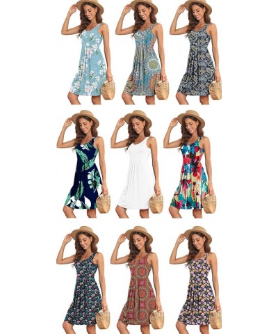 Women Summer Casual Sleeveless Midi Plain Pleated Tank Vest Dresses S-3XL 2-flower Navy White $14.62 Tops