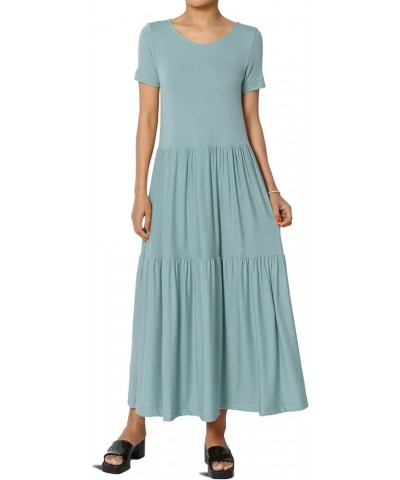 Women's Summer Sleeveless Scoop Neck Tiered Jersey Relaxed Fit Long Midi Dress S/S Dusty Blue $17.64 Dresses