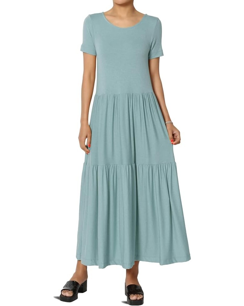 Women's Summer Sleeveless Scoop Neck Tiered Jersey Relaxed Fit Long Midi Dress S/S Dusty Blue $17.64 Dresses