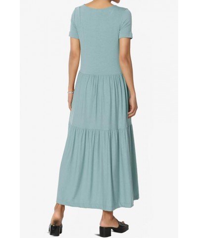 Women's Summer Sleeveless Scoop Neck Tiered Jersey Relaxed Fit Long Midi Dress S/S Dusty Blue $17.64 Dresses