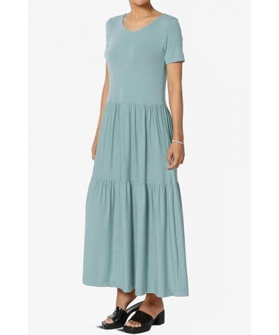 Women's Summer Sleeveless Scoop Neck Tiered Jersey Relaxed Fit Long Midi Dress S/S Dusty Blue $17.64 Dresses