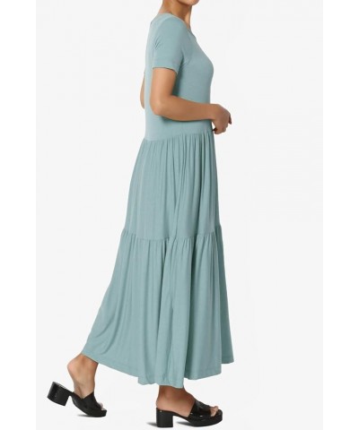 Women's Summer Sleeveless Scoop Neck Tiered Jersey Relaxed Fit Long Midi Dress S/S Dusty Blue $17.64 Dresses