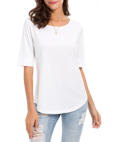 Women's Summer Casual Loose Fitting Tops Simple Crew Neck Plain Half Sleeve T-Shirt White $17.09 T-Shirts