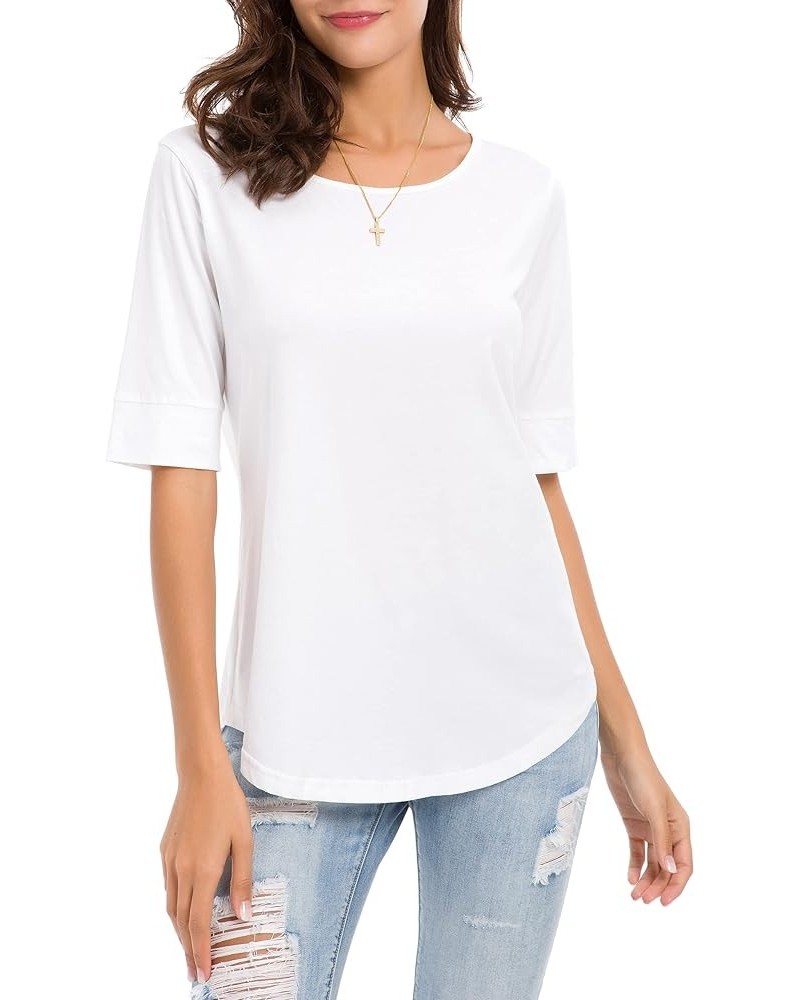 Women's Summer Casual Loose Fitting Tops Simple Crew Neck Plain Half Sleeve T-Shirt White $17.09 T-Shirts