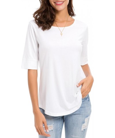 Women's Summer Casual Loose Fitting Tops Simple Crew Neck Plain Half Sleeve T-Shirt White $17.09 T-Shirts