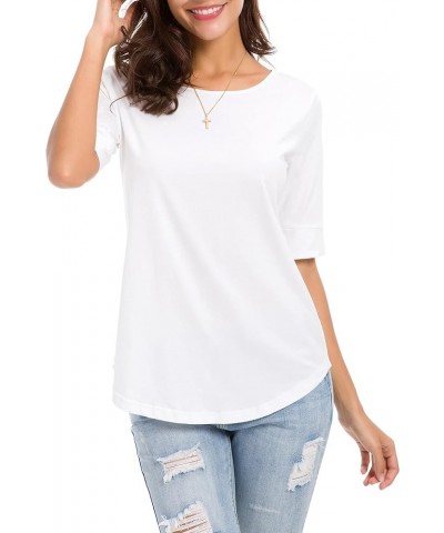 Women's Summer Casual Loose Fitting Tops Simple Crew Neck Plain Half Sleeve T-Shirt White $17.09 T-Shirts