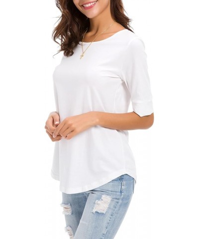 Women's Summer Casual Loose Fitting Tops Simple Crew Neck Plain Half Sleeve T-Shirt White $17.09 T-Shirts