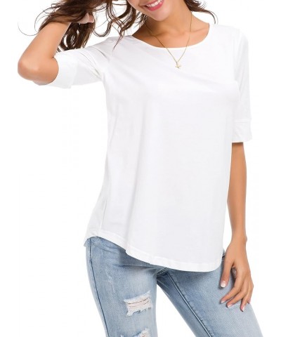 Women's Summer Casual Loose Fitting Tops Simple Crew Neck Plain Half Sleeve T-Shirt White $17.09 T-Shirts