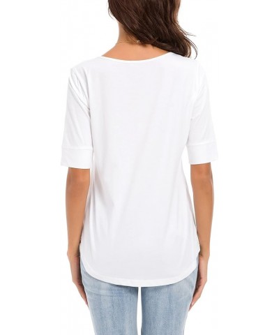 Women's Summer Casual Loose Fitting Tops Simple Crew Neck Plain Half Sleeve T-Shirt White $17.09 T-Shirts