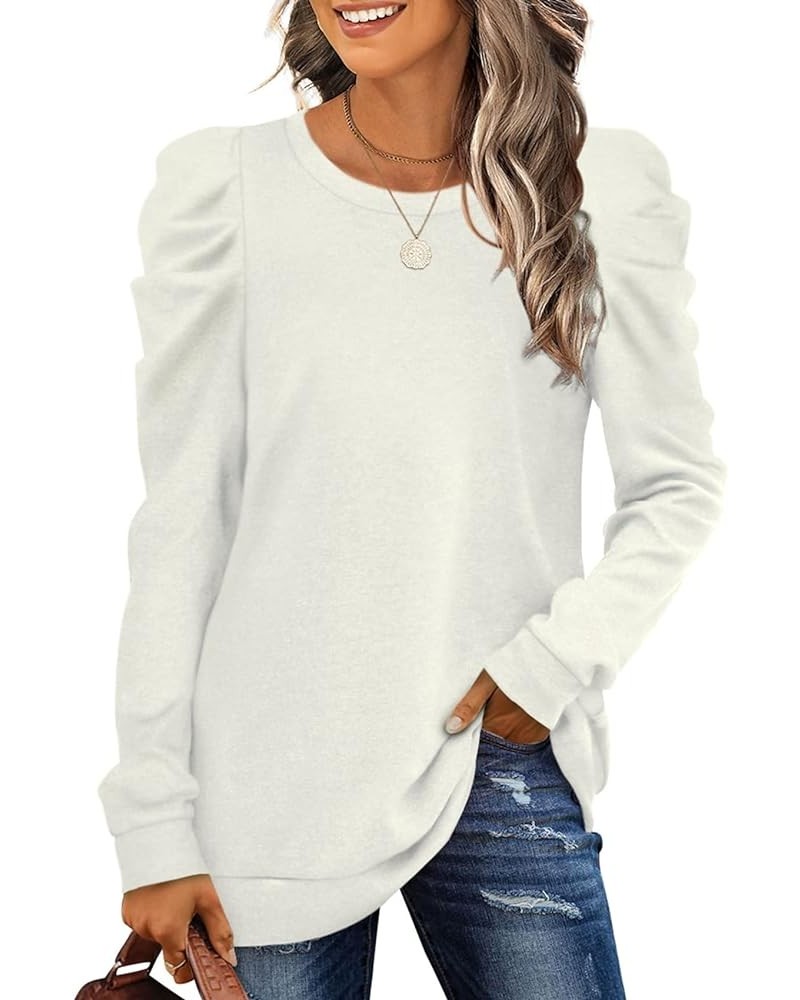 Women's Sweatshirts Crew Neck Puff Sleeve Pullover Sweaters Loose Clothes Trendy Flowy 01a-apricot $14.00 Hoodies & Sweatshirts