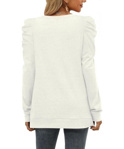 Women's Sweatshirts Crew Neck Puff Sleeve Pullover Sweaters Loose Clothes Trendy Flowy 01a-apricot $14.00 Hoodies & Sweatshirts