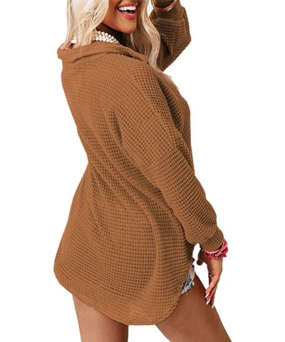 Womens Waffle Knit Shacket Casual Long Sleeve Button Down Shirts Jacket Tops Blouses Brown $13.02 Blouses