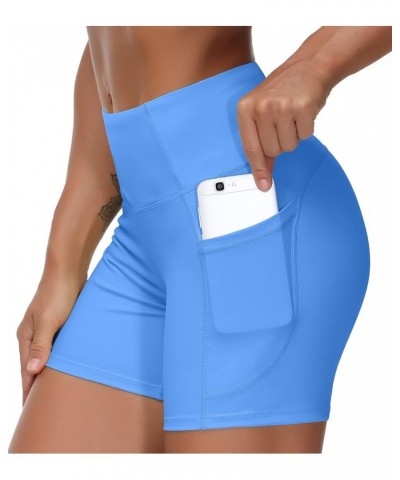 High Waist Yoga Shorts for Women's Tummy Control Fitness Athletic Workout Running Shorts with Deep Pockets Sea Blue $11.00 Ac...