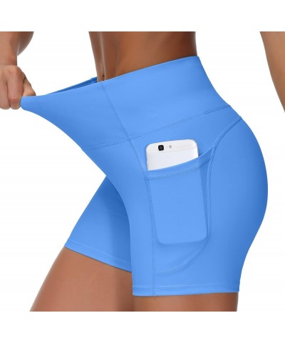 High Waist Yoga Shorts for Women's Tummy Control Fitness Athletic Workout Running Shorts with Deep Pockets Sea Blue $11.00 Ac...