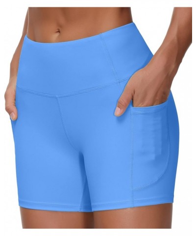 High Waist Yoga Shorts for Women's Tummy Control Fitness Athletic Workout Running Shorts with Deep Pockets Sea Blue $11.00 Ac...