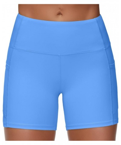 High Waist Yoga Shorts for Women's Tummy Control Fitness Athletic Workout Running Shorts with Deep Pockets Sea Blue $11.00 Ac...