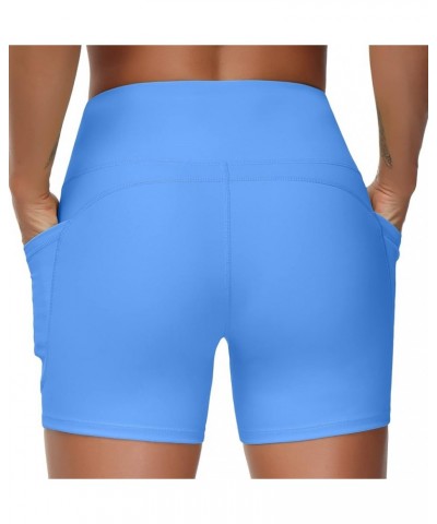 High Waist Yoga Shorts for Women's Tummy Control Fitness Athletic Workout Running Shorts with Deep Pockets Sea Blue $11.00 Ac...