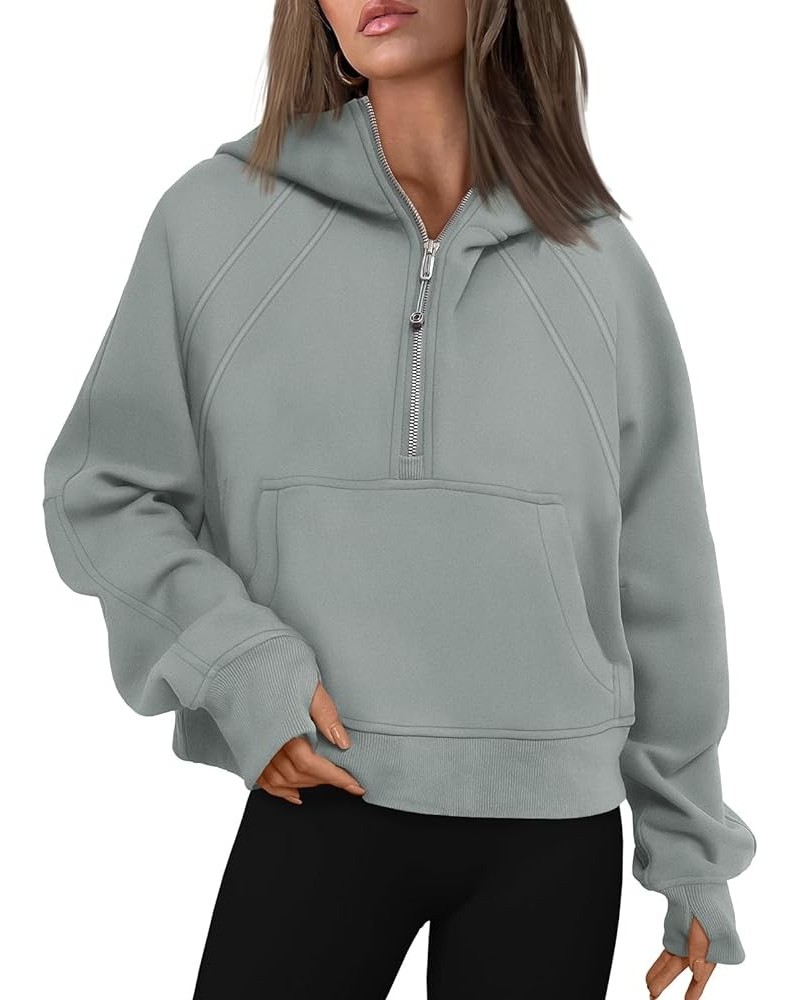 Hoodies for Women Zip Up Fashion Cropped Sweatshirts Long Sleeve Fall Winter Fuzzy Warm Pullover Outfits Clothes A-gray Green...