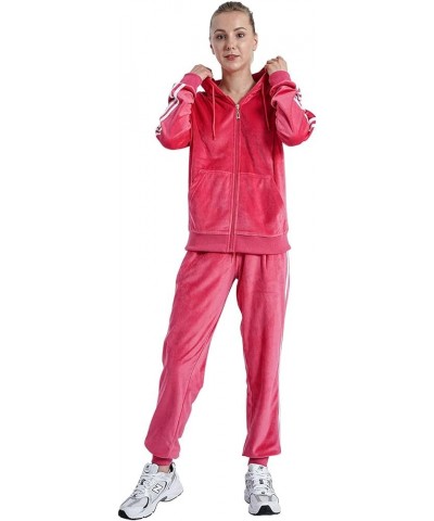 Velour Tracksuit Womens 2 Piece Outfit Zip Up Hoodie Sweatshirt and Jogger Pant Sweatsuits Set Coral-02 $18.90 Activewear