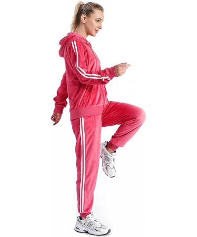 Velour Tracksuit Womens 2 Piece Outfit Zip Up Hoodie Sweatshirt and Jogger Pant Sweatsuits Set Coral-02 $18.90 Activewear