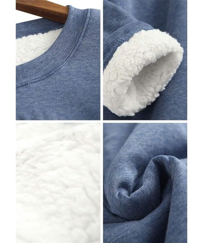 Womens Winter Soft Sherpa Fleece Lined Pullover Crewneck Solid Color Sweatshirt Blue $13.80 Hoodies & Sweatshirts