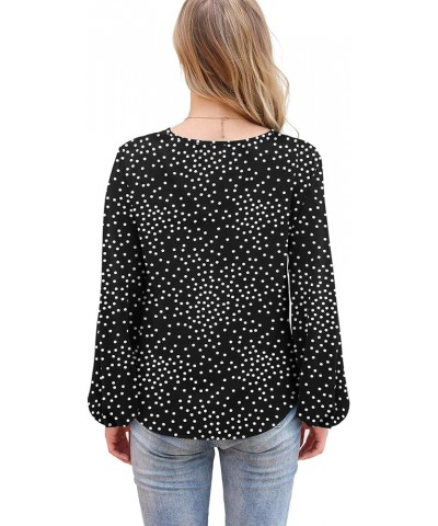 Womens Tie Front Knot Lartern Sleeve Loose Fit V Neck Floral Blouses Chiffon Tops Shirts Black Dot $11.99 Blouses