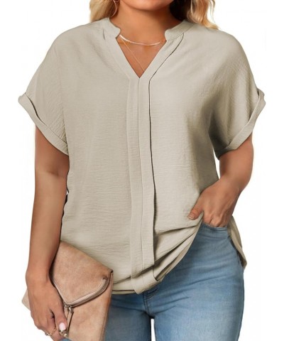 Womens Plus Size Summer Tops V Neck Short Sleeve Dressy Casual Blouse Work Shirts (1X-5X) Smoke Gray $14.50 Blouses