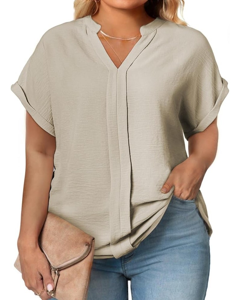 Womens Plus Size Summer Tops V Neck Short Sleeve Dressy Casual Blouse Work Shirts (1X-5X) Smoke Gray $14.50 Blouses