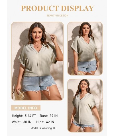 Womens Plus Size Summer Tops V Neck Short Sleeve Dressy Casual Blouse Work Shirts (1X-5X) Smoke Gray $14.50 Blouses