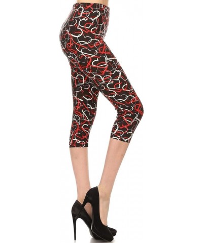 High Waisted Print Leggings for Women - Valentine & Hearts Capri Echoes of Love $7.40 Leggings