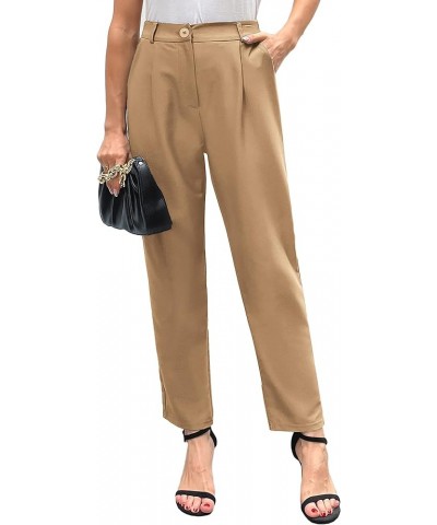 Women's Casual Work Pants with Pockets Elastic Waist Plaid Pants Khaki $18.04 Pants