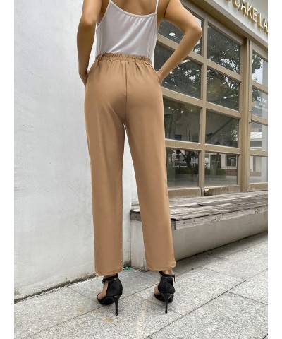 Women's Casual Work Pants with Pockets Elastic Waist Plaid Pants Khaki $18.04 Pants