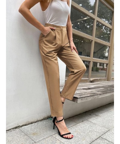 Women's Casual Work Pants with Pockets Elastic Waist Plaid Pants Khaki $18.04 Pants