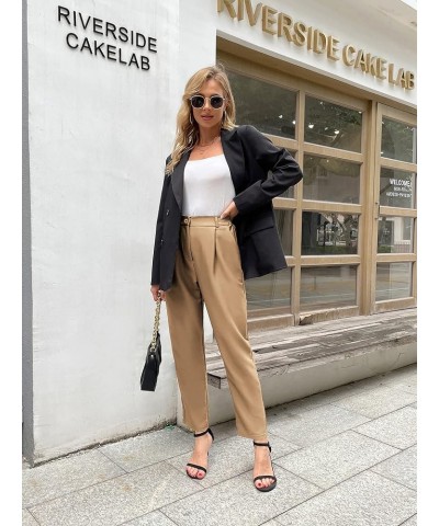 Women's Casual Work Pants with Pockets Elastic Waist Plaid Pants Khaki $18.04 Pants