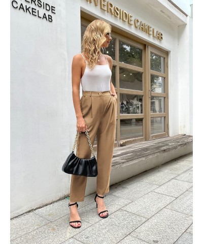 Women's Casual Work Pants with Pockets Elastic Waist Plaid Pants Khaki $18.04 Pants