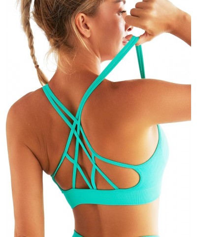 Sports Bra for Women,Padded Strappy Sports Bra with Removable Cups Medium Support Workout Yoga Gym Bra One Pair Aqua Green $1...