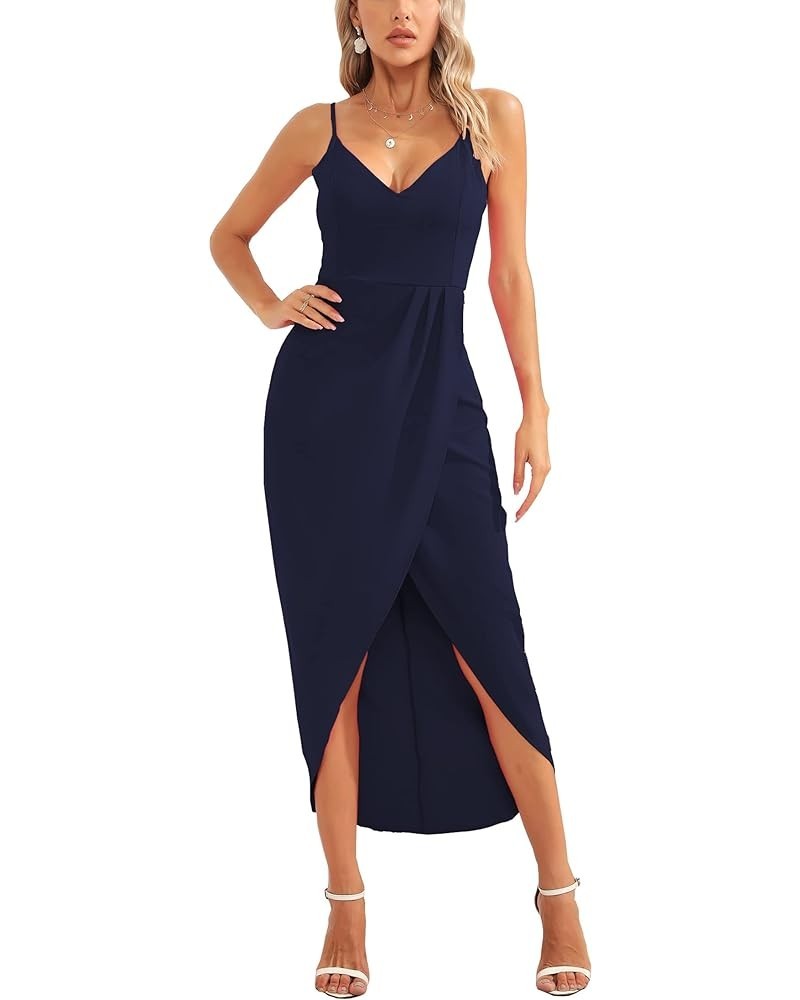 Women's Sexy V Neck Backless Maxi Dress Sleeveless Spaghetti Straps Cocktail Party Dresses 71729 Navy Blue $11.05 Dresses