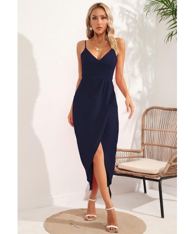 Women's Sexy V Neck Backless Maxi Dress Sleeveless Spaghetti Straps Cocktail Party Dresses 71729 Navy Blue $11.05 Dresses