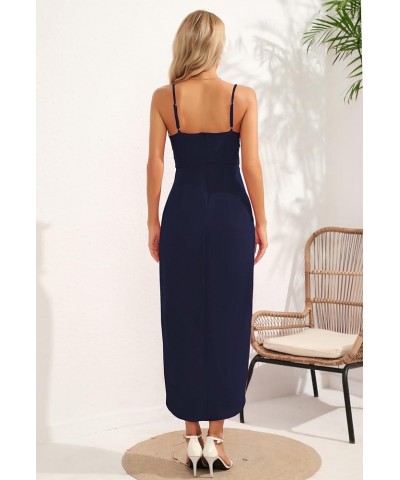 Women's Sexy V Neck Backless Maxi Dress Sleeveless Spaghetti Straps Cocktail Party Dresses 71729 Navy Blue $11.05 Dresses