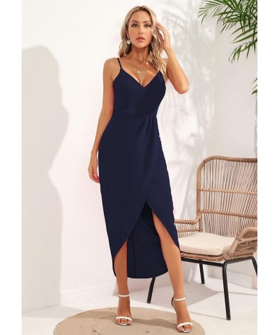 Women's Sexy V Neck Backless Maxi Dress Sleeveless Spaghetti Straps Cocktail Party Dresses 71729 Navy Blue $11.05 Dresses