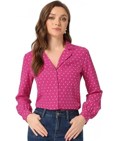 Women's 1950s Vintage Long Sleeve Printed Button Down Tops Rose Red $15.18 Blouses