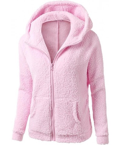 Plush Hoodie Long Sleeve Coats For Women Sweaters Solid Color Fleece Outerwear Pockets Hooded Pullover Cardigans C3-pink $6.4...