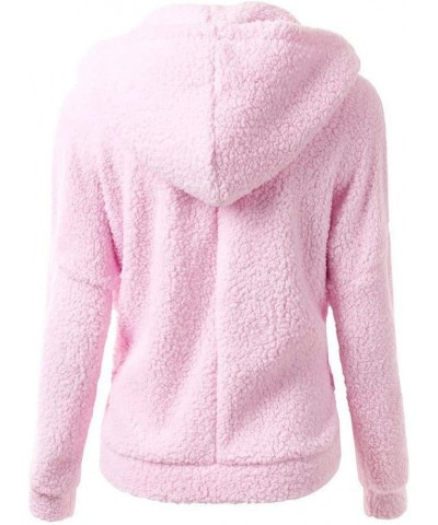 Plush Hoodie Long Sleeve Coats For Women Sweaters Solid Color Fleece Outerwear Pockets Hooded Pullover Cardigans C3-pink $6.4...